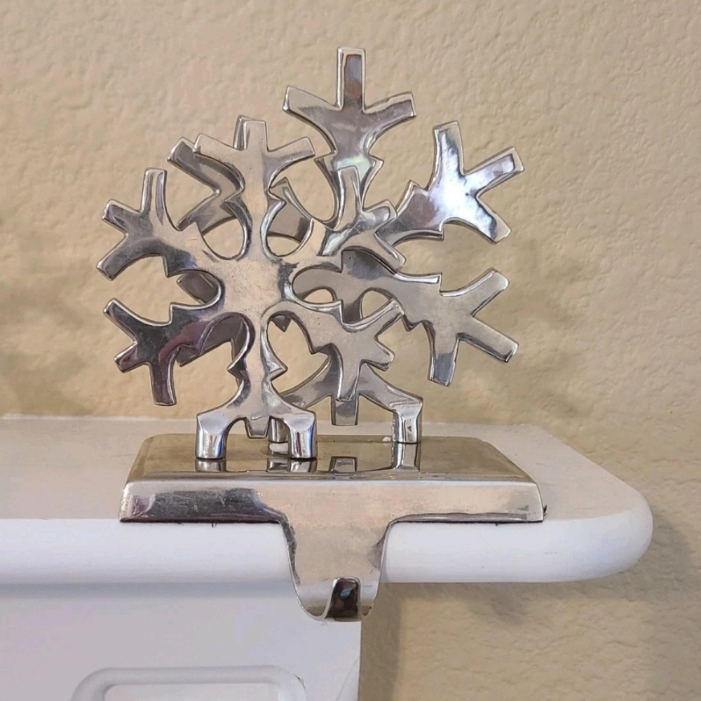 Double Snowflake Stocking Holder Christmas Silver Heavy